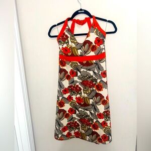 Patagonia Orange Floral Dress S Halter Neckline Empire Organic Cotton Knit